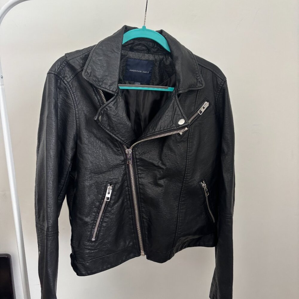 American Eagle Black Leather Jacket size XL